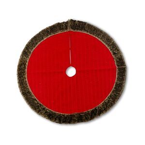 K&K Interiors, Inc. 48In Red Cable Knit Tree Skirt With Brown Fur Trim, Red